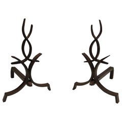 Pair of Wrought Iron Andirons by Raymond Subes