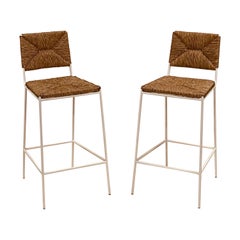 Pair of White 'Campagne' Counter Stools by Design Frères