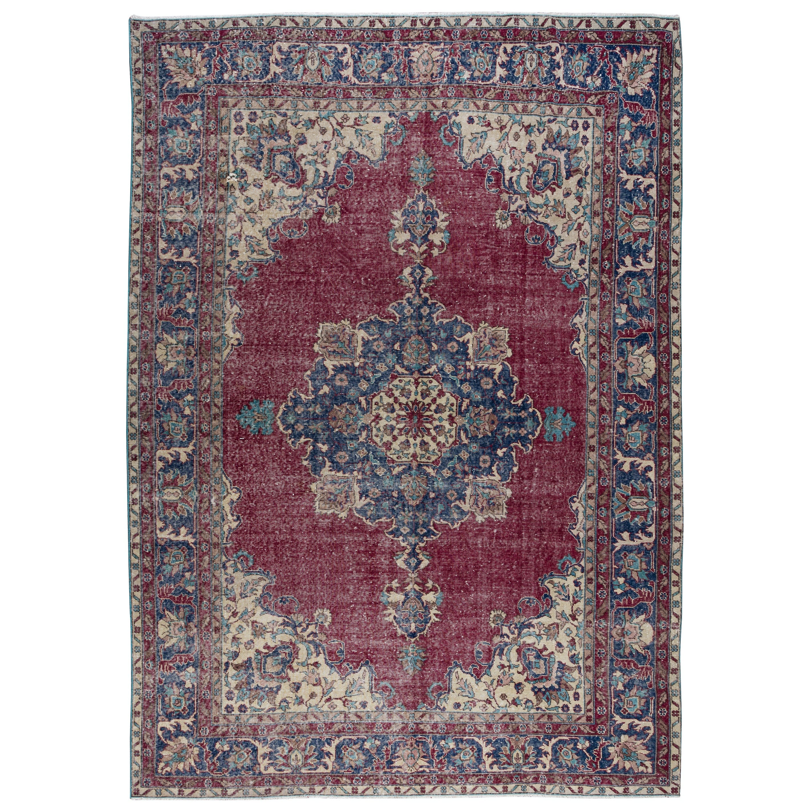 7,8x11.4 Fuß Traditioneller handgefertigter türkischer Vintage-Teppich mit Medaillon-Design