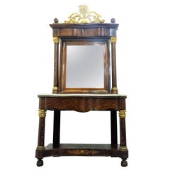 Mesa Consola Imperio Español con Espejo en Caoba, circa 1810