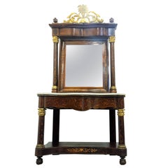 Antique Spanish Empire Console Table with Mirror in Mahogany, circa 1810