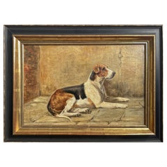 Antique Foxhound Dog Painting Oil on Canvas 