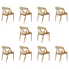 Set of Ten Fully Restored Kai Kristiansen Oak Dining Chairs Custom Upholstery