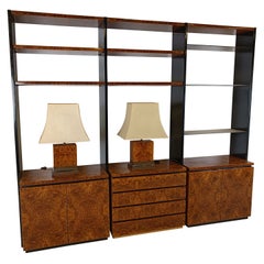 Used Burl wood wall unit by Jean Claude Mahey, 1970s