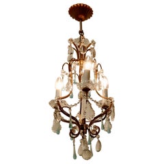 Antique French Crystal Chandelier with Chains and Turquoise Drops   