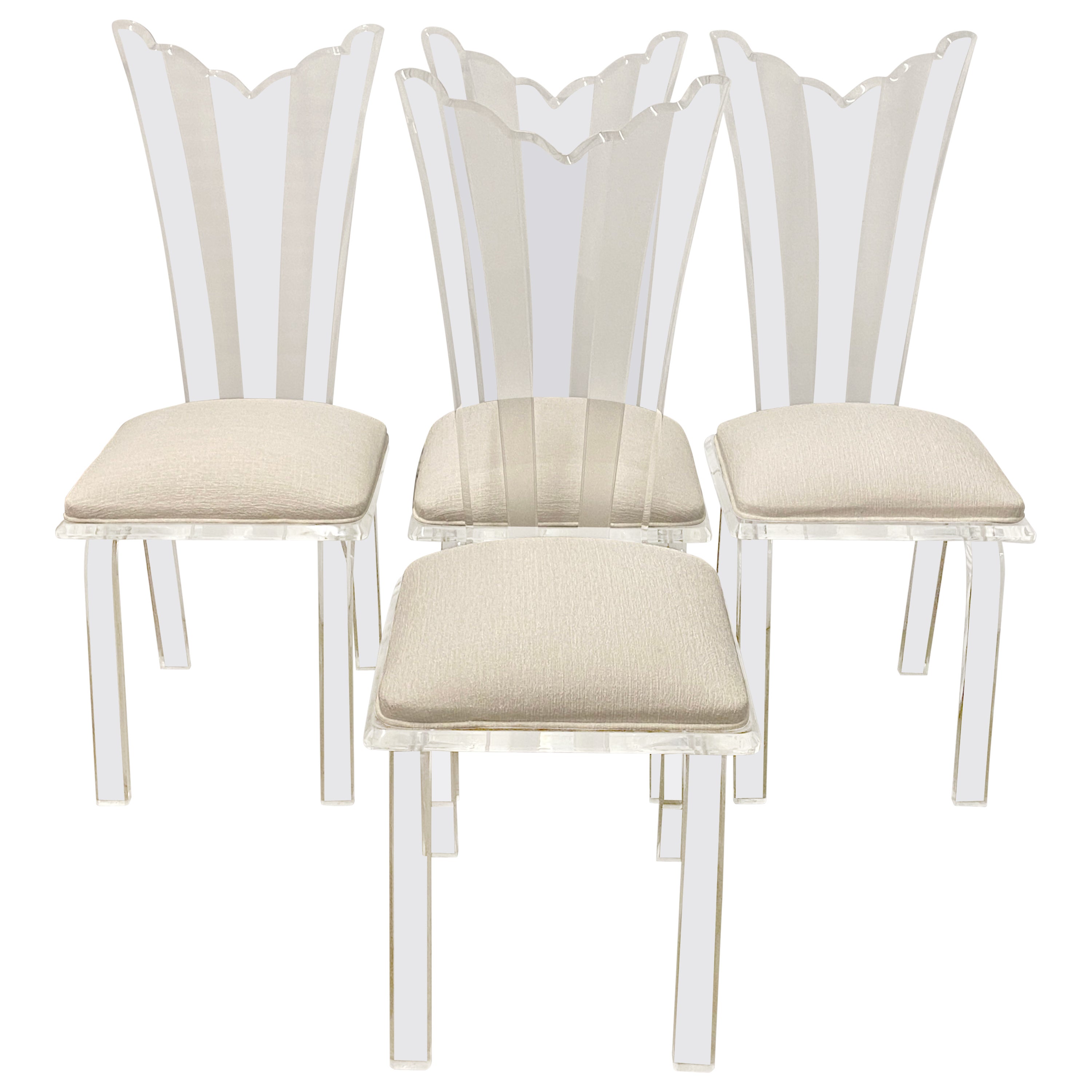Set of 4 Vintage Scalloped Edged Lucite Dining Chairs Attrib. to Neal Small