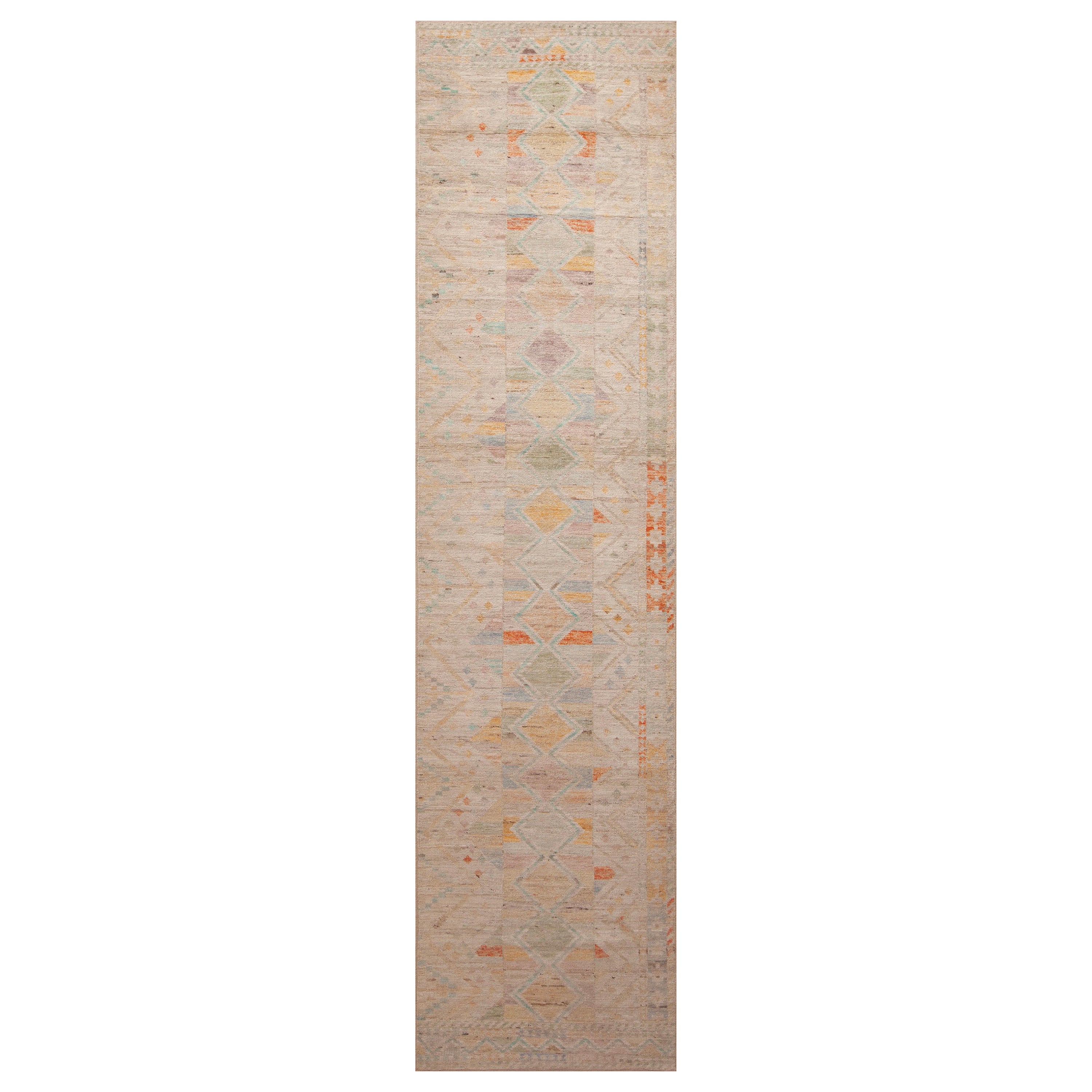 Nazmiyal Collection Tribal Geometric Design Modern Hallway Runner Rug 3' x 13' For Sale