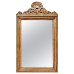 Antique French Mirror In Light Oak With Carved Pediment, circa 1950