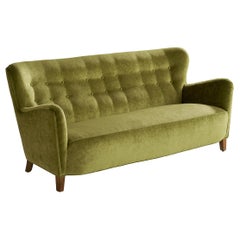 Used Danish Designer, Sofa, Velvet, Wood, Denmark, 1940s