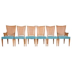 Retro John Widdicomb Mid-Century Modern Walnut and Cane Dining Chairs, Set of Six