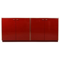 Vintage red lacquered sideboard, 1980s