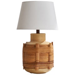 American Designer, Table Lamp, Ceramic, Bamboo, Rattan, USA, 1950s