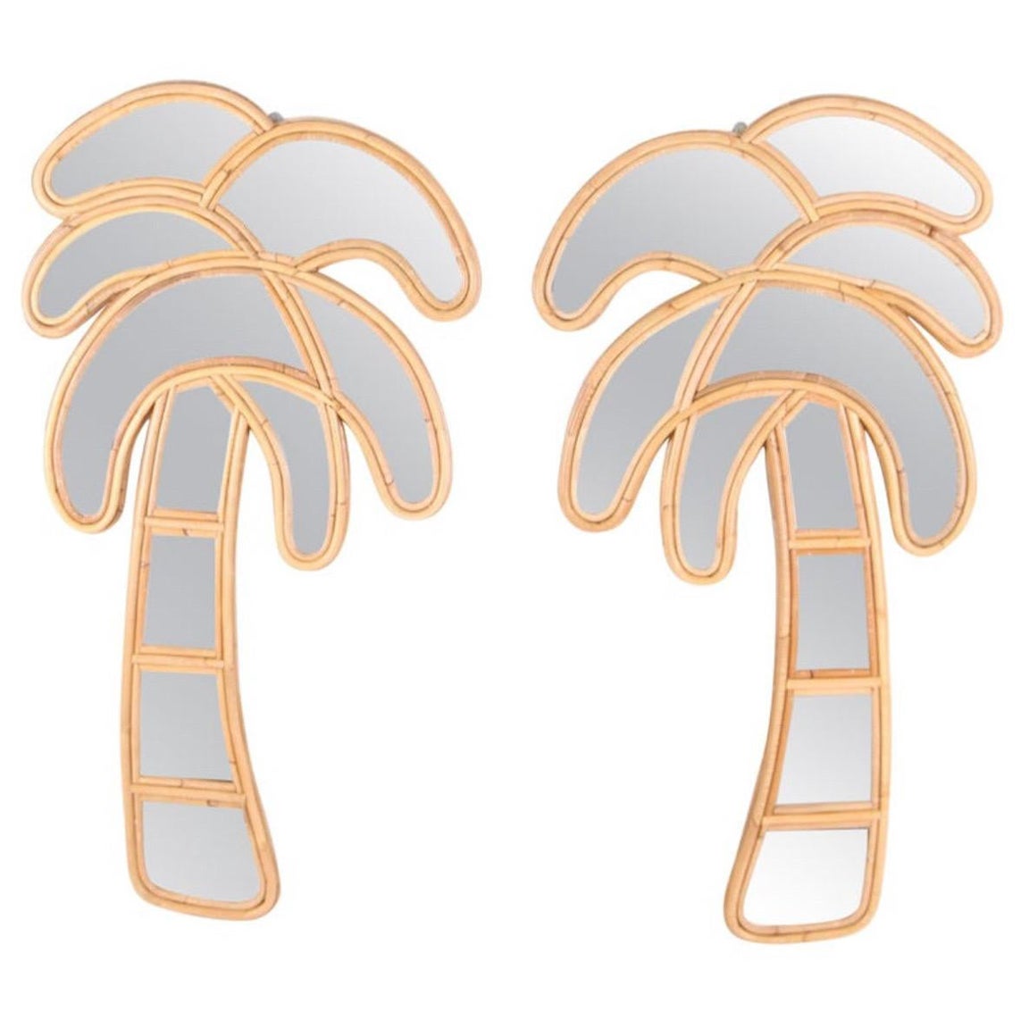 Pair of wall « palm tree » rattan mirrors  For Sale