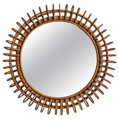 Italian Designer, Wall Mirror, Rattan, Bamboo, Italy, 1960s