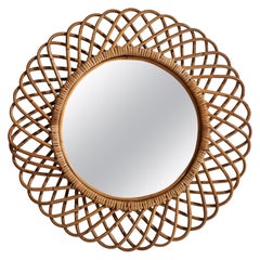 Retro Italian Designer, Wall Mirror, Rattan, Italy, 1960s