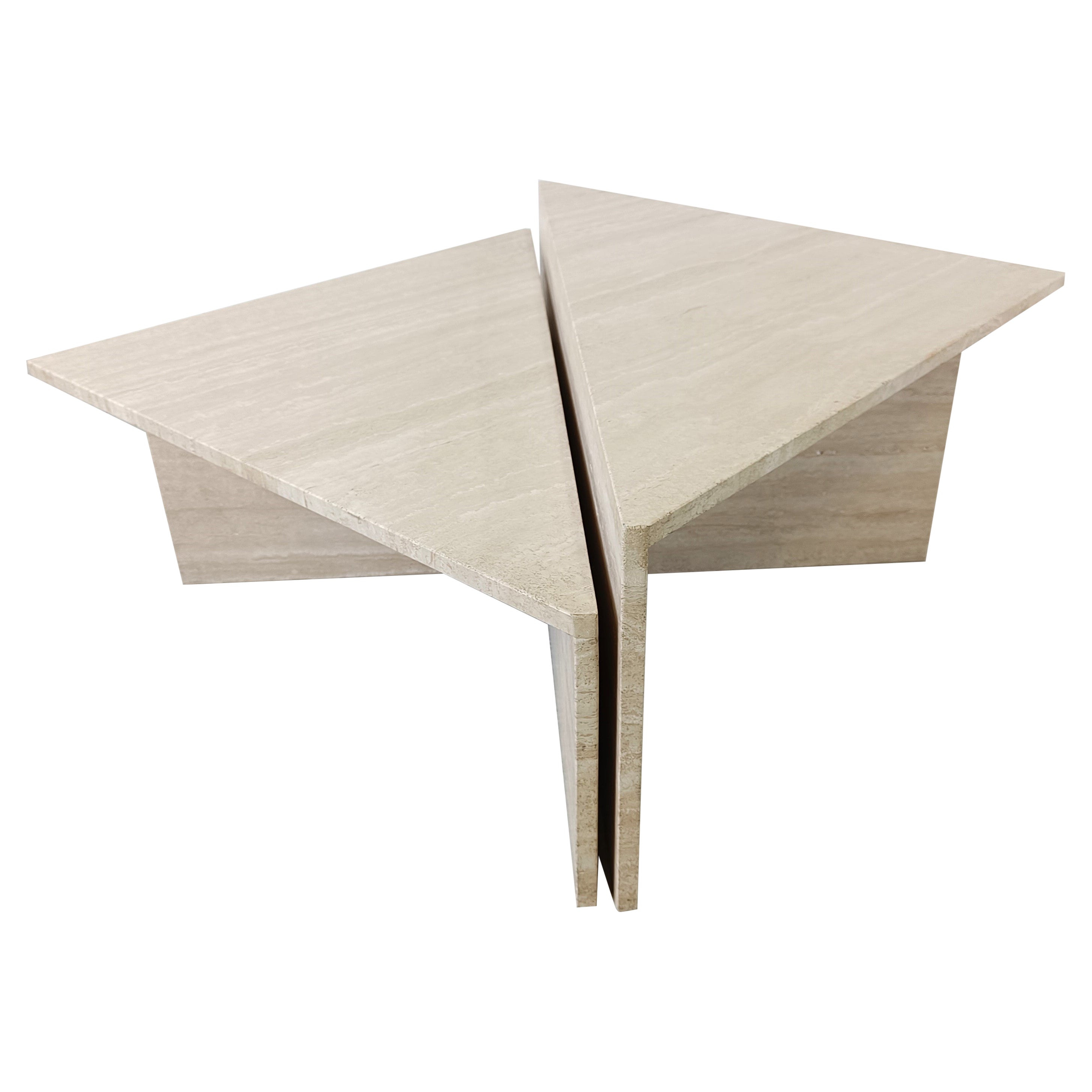 Up & Up travertine triangular coffee tables, 1970s For Sale
