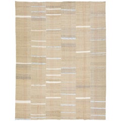 Geometric Modern kilim Flatweave wool rug In Beige    