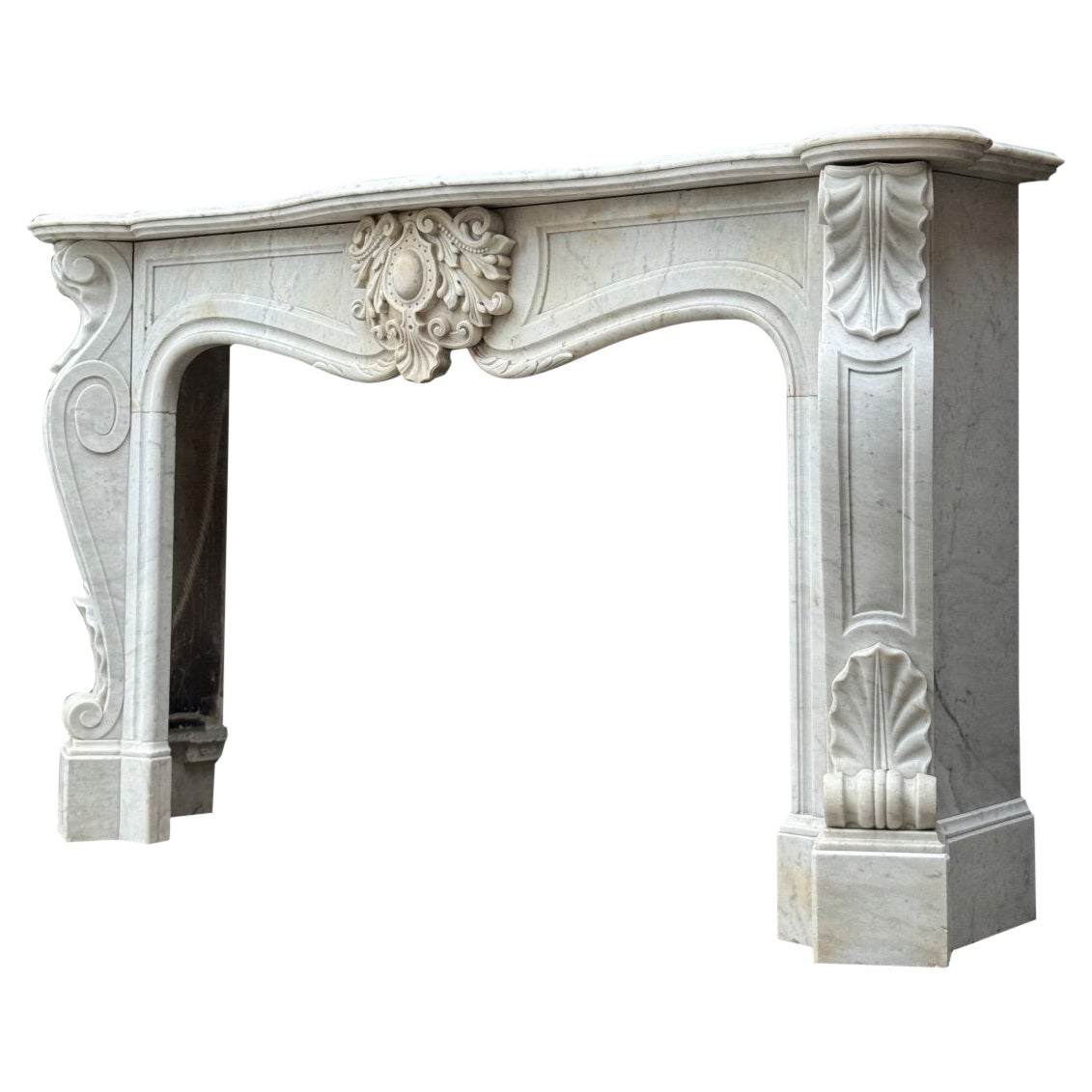 Louis XV Style Fireplace In White Carrara Marble Circa 1900 For Sale