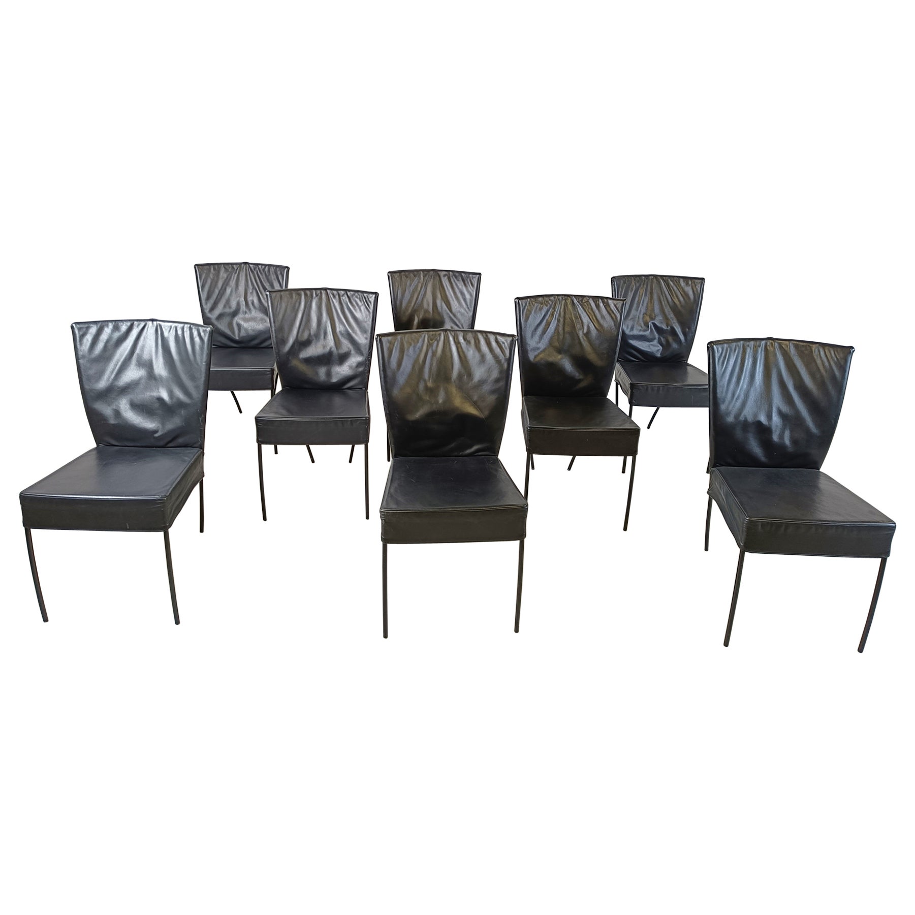 Chaises de salle à manger vintage en cuir, lot de 8, années 1980