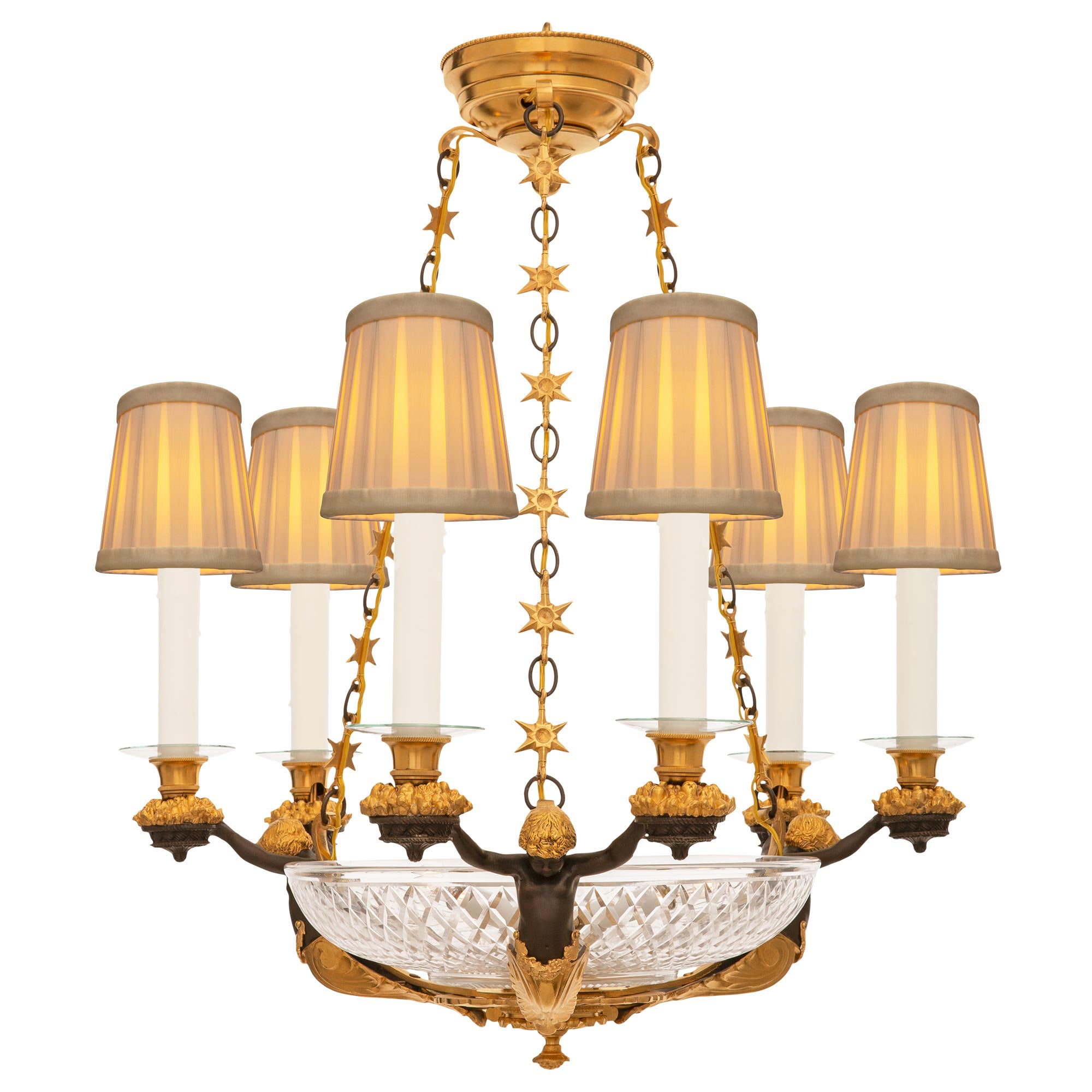French 19th Century Neo-Classical St. Bronze, Ormolu & Glass Chandelier For Sale