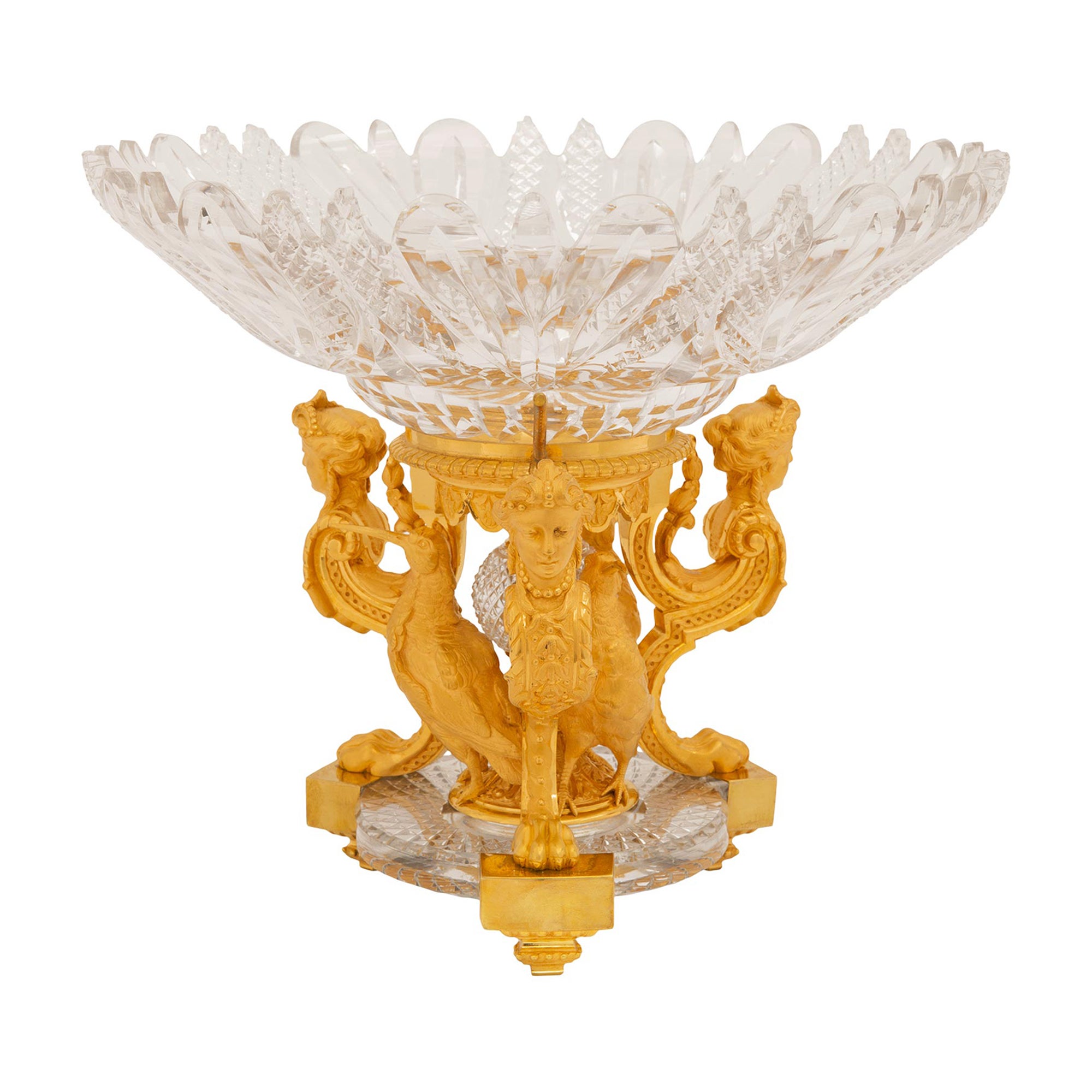 Centre de table français du 19ème siècle de style Louis XVI en bronze doré et cristal de Baccarat en vente