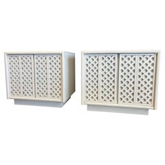 Antique A pair that of Palm Beach Regency White Lacquered Honeycomb Cabinet nightstands 