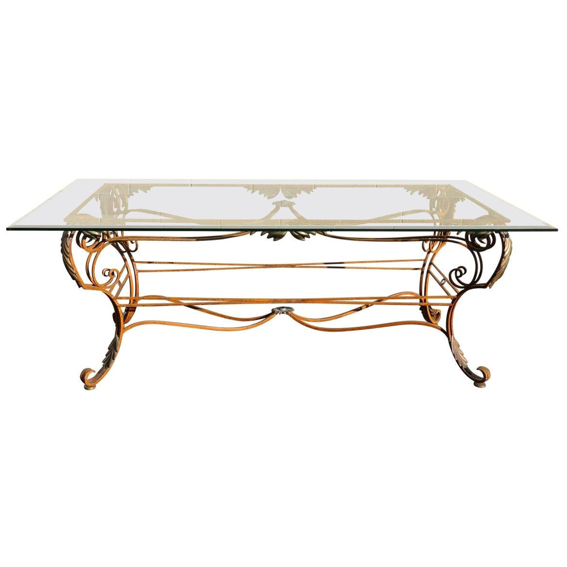 Vintage Italian Dining Table With Glass Top For Sale