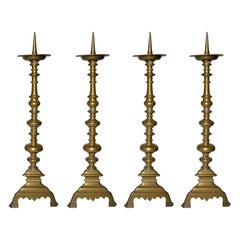 Antique Set of Four Early 19th Century Brass Pricket Candlesticks, Circa 1810.