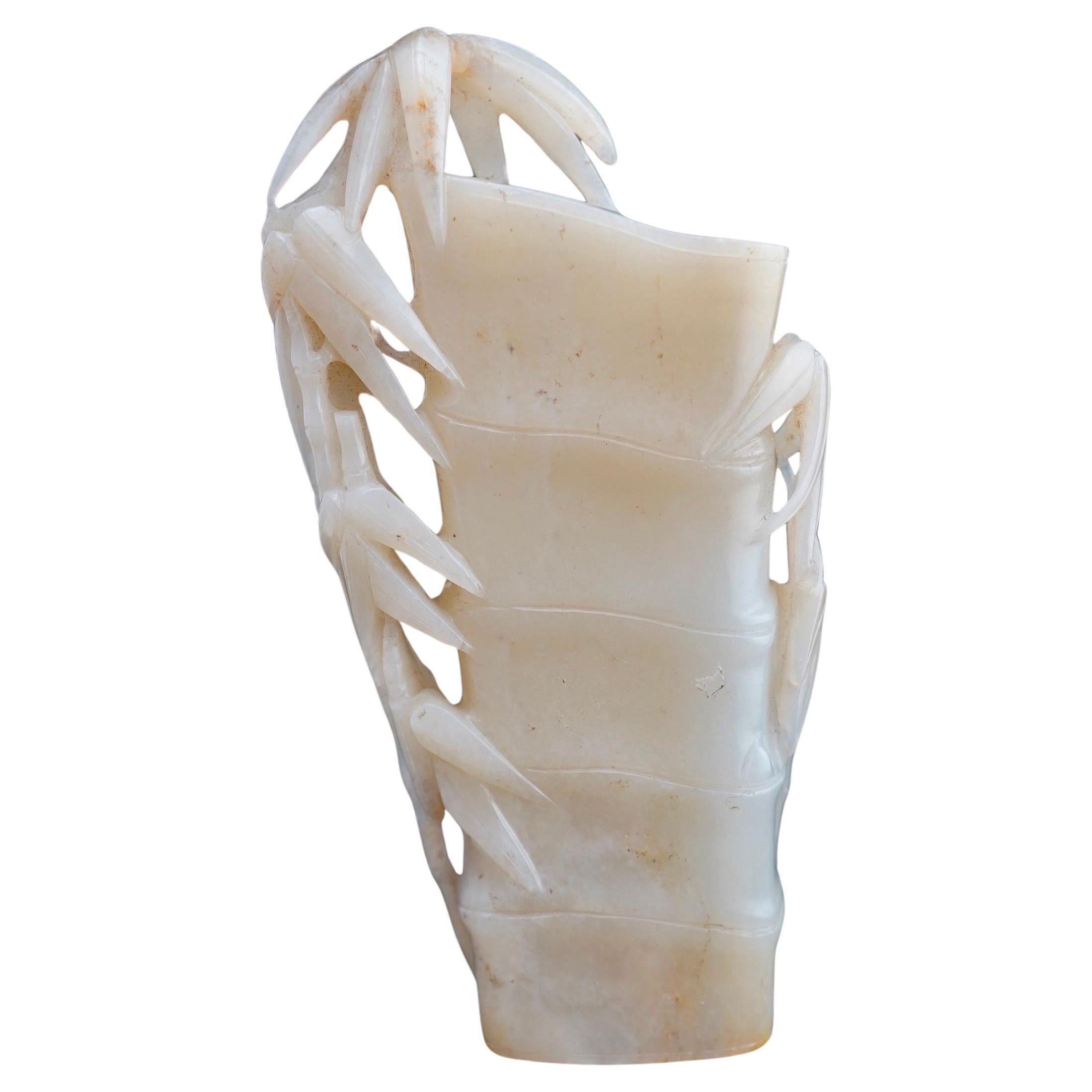 Chinese White Hardstone  Bamboo Form Vase Republic period For Sale