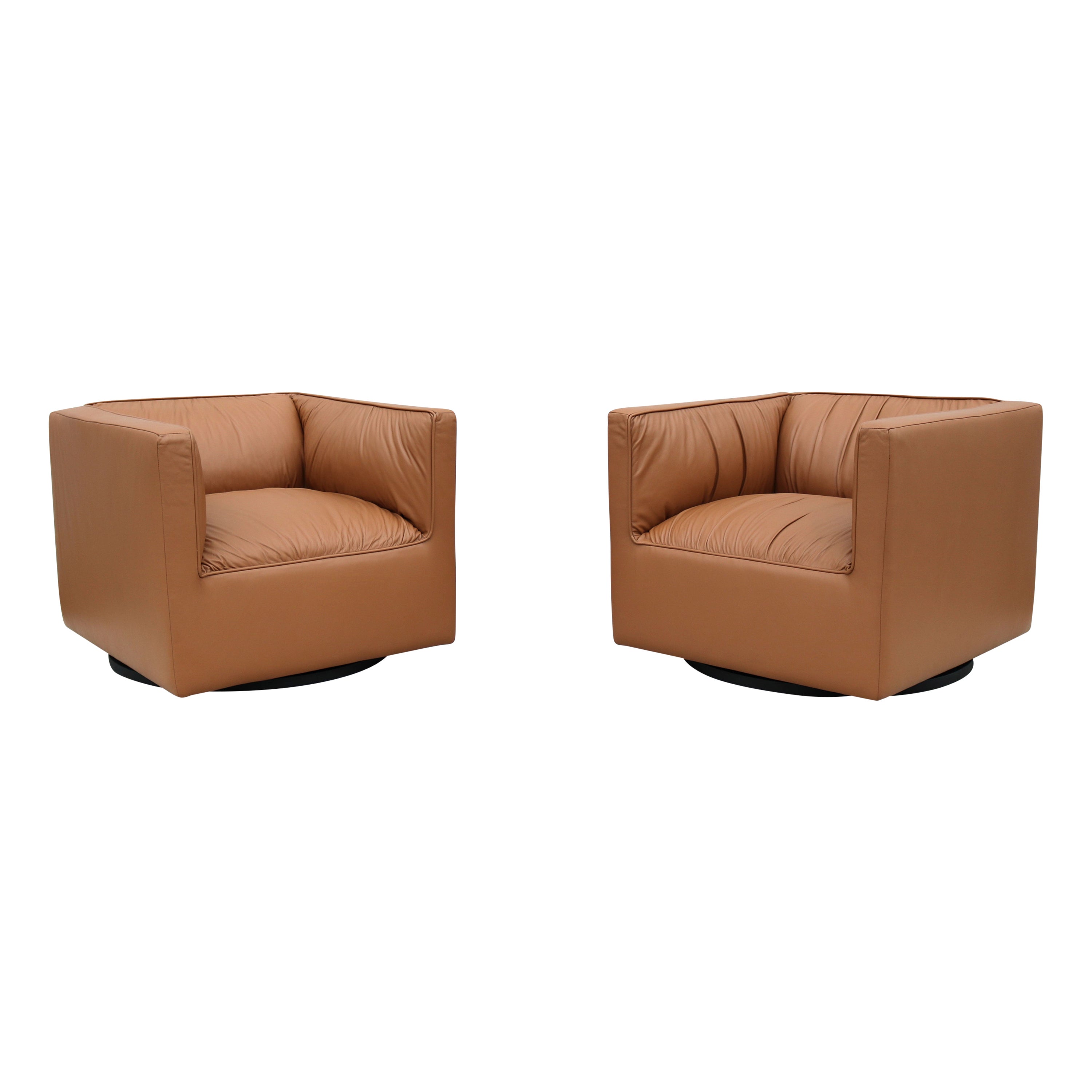 Modern Toan Nguyen for Studio TK Infinito Leather Swivel Lounge Chairs - a Pair For Sale