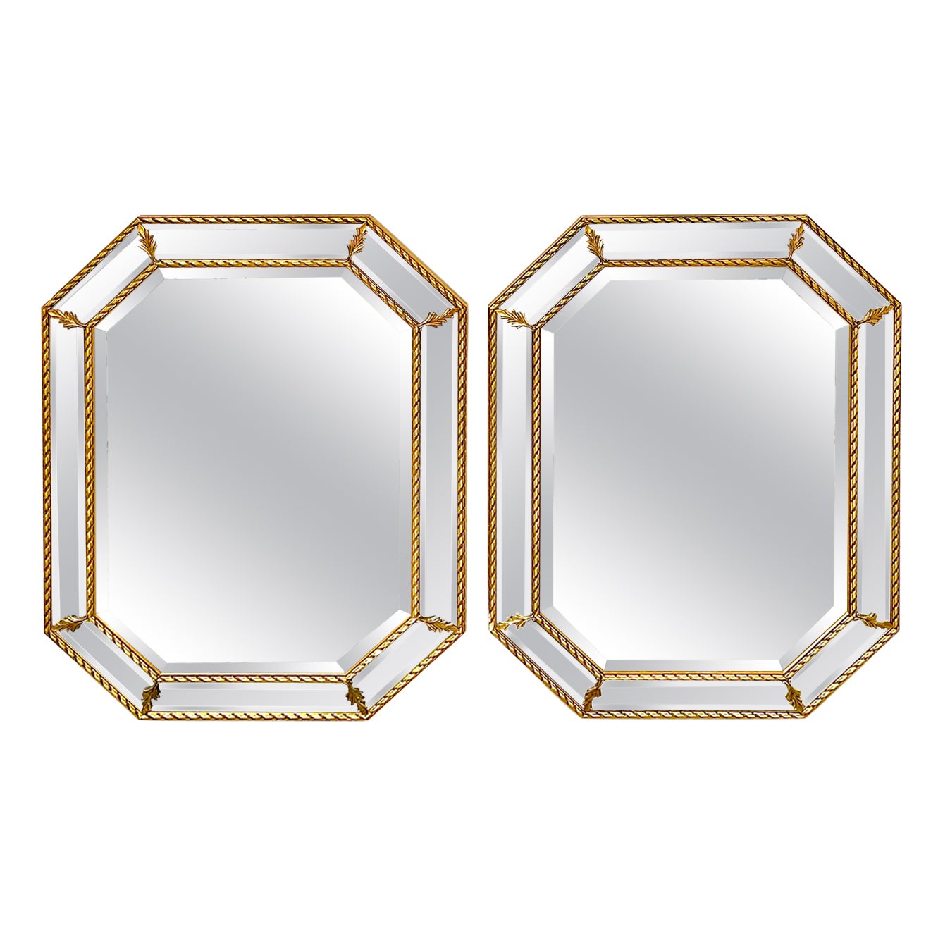 Pair of Italian Giltwood Neoclassical Beveled Mirrors  For Sale