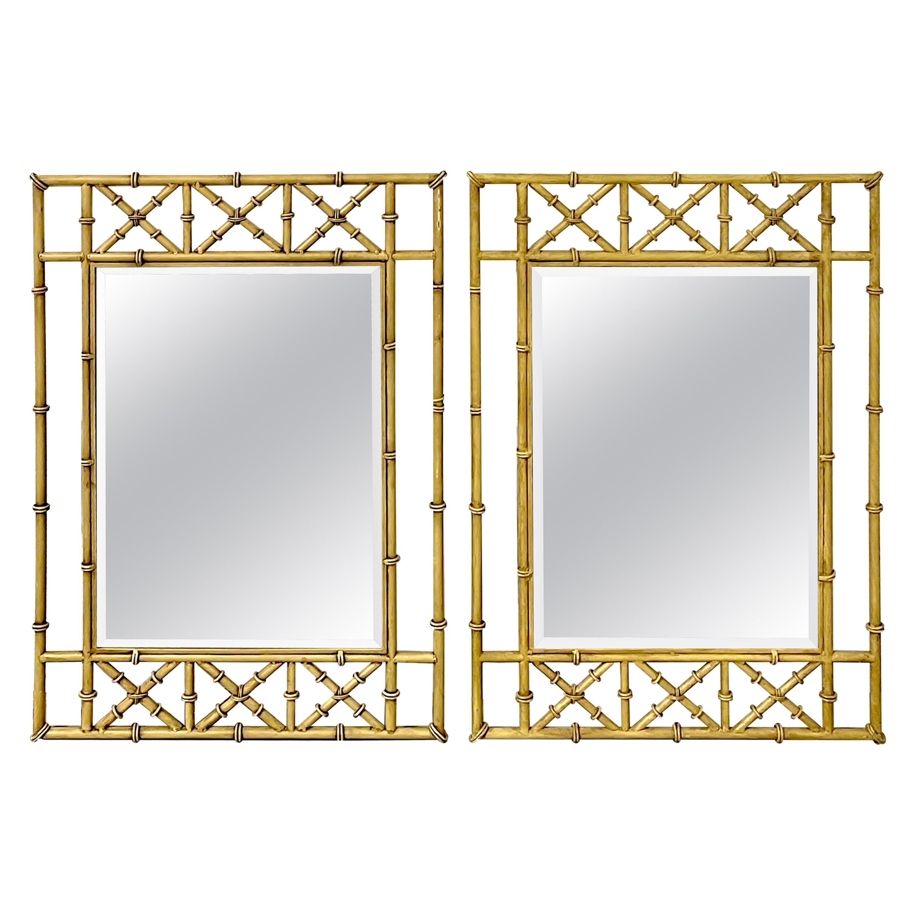 Pair of Italian Tole Faux Bamboo Mirrors  For Sale