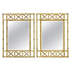 Antique Pair of Italian Tole Faux Bamboo Mirrors 