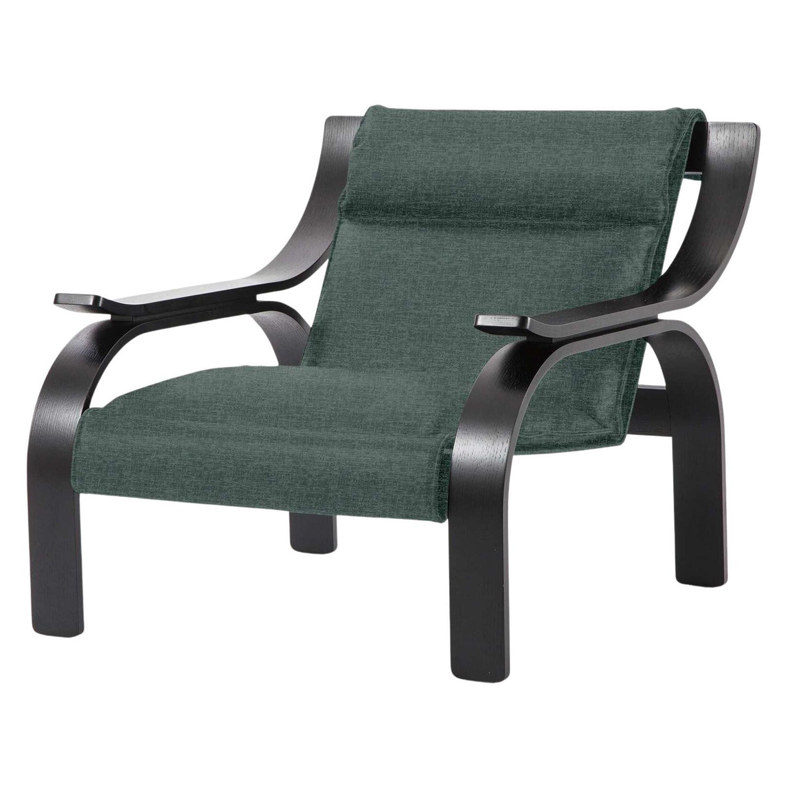 Marco Zanuso Green Fabric Woodline Armchair by Cassina For Sale