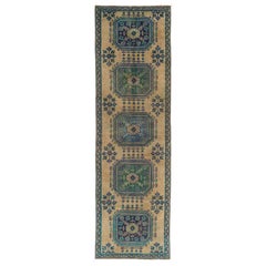 3.2x10.5 Ft Handmade Oushak Runner Rug, Vintage Turkish Corridor Carpet (tapis de couloir turc)