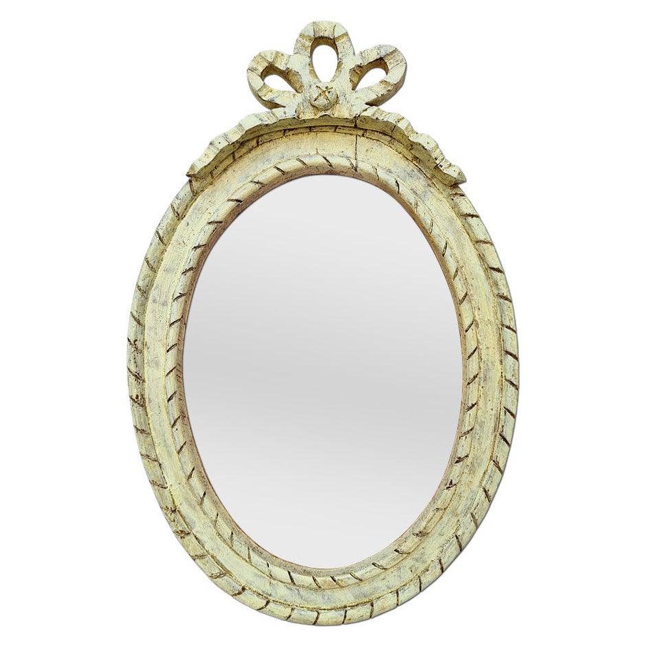 French Oval Mirror In Light Yellow Carved Wood From Provence, circa 1950