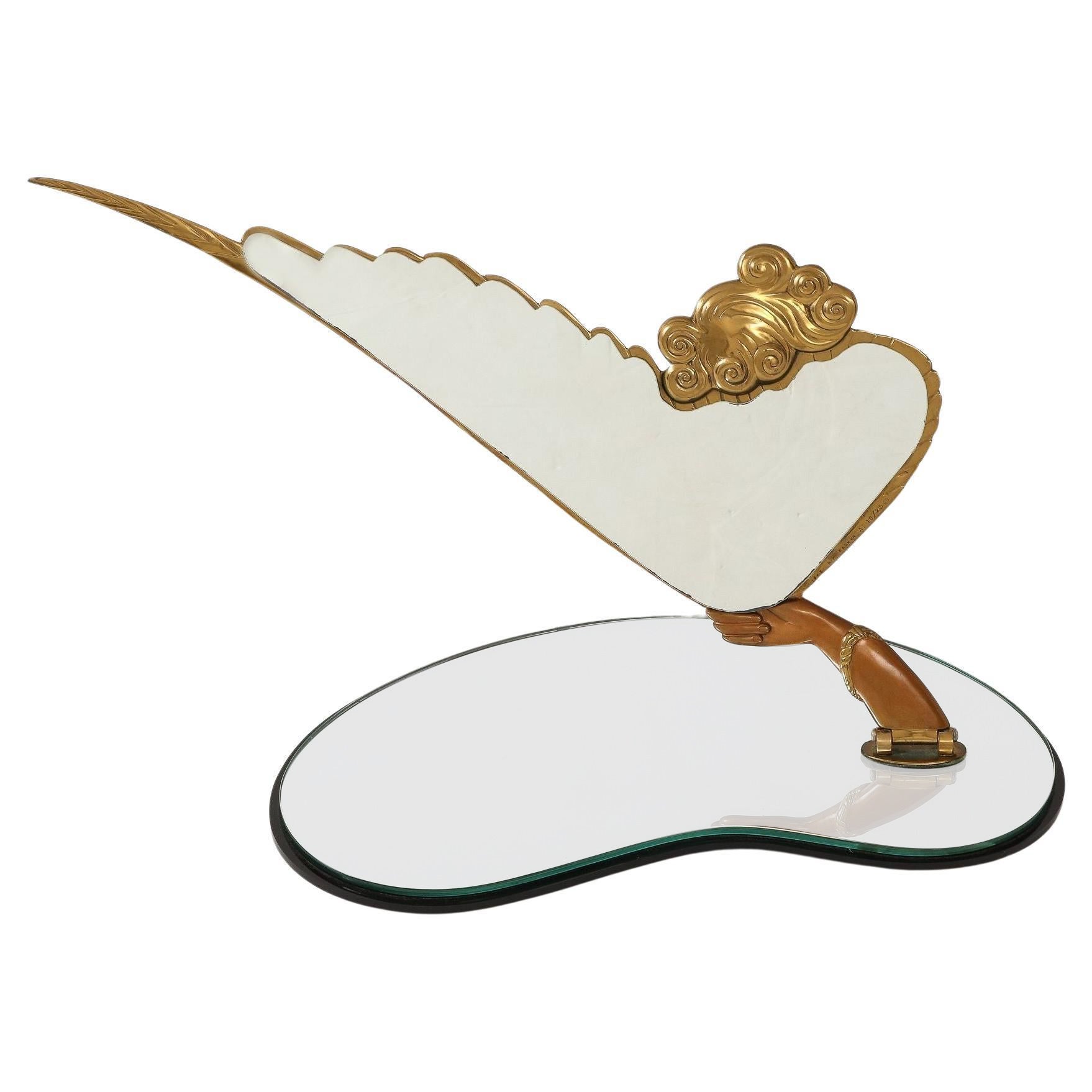 Erte "Coquette" Bronze and Glass Boudoir Vanity Mirror For Sale