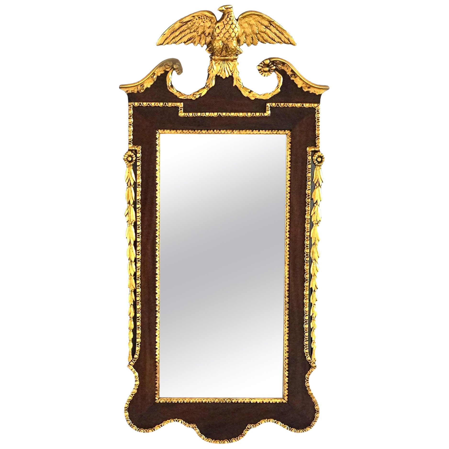 Antique Federal Mahogany & Giltwood Figural Eagle Wall Mirror 19th C For Sale