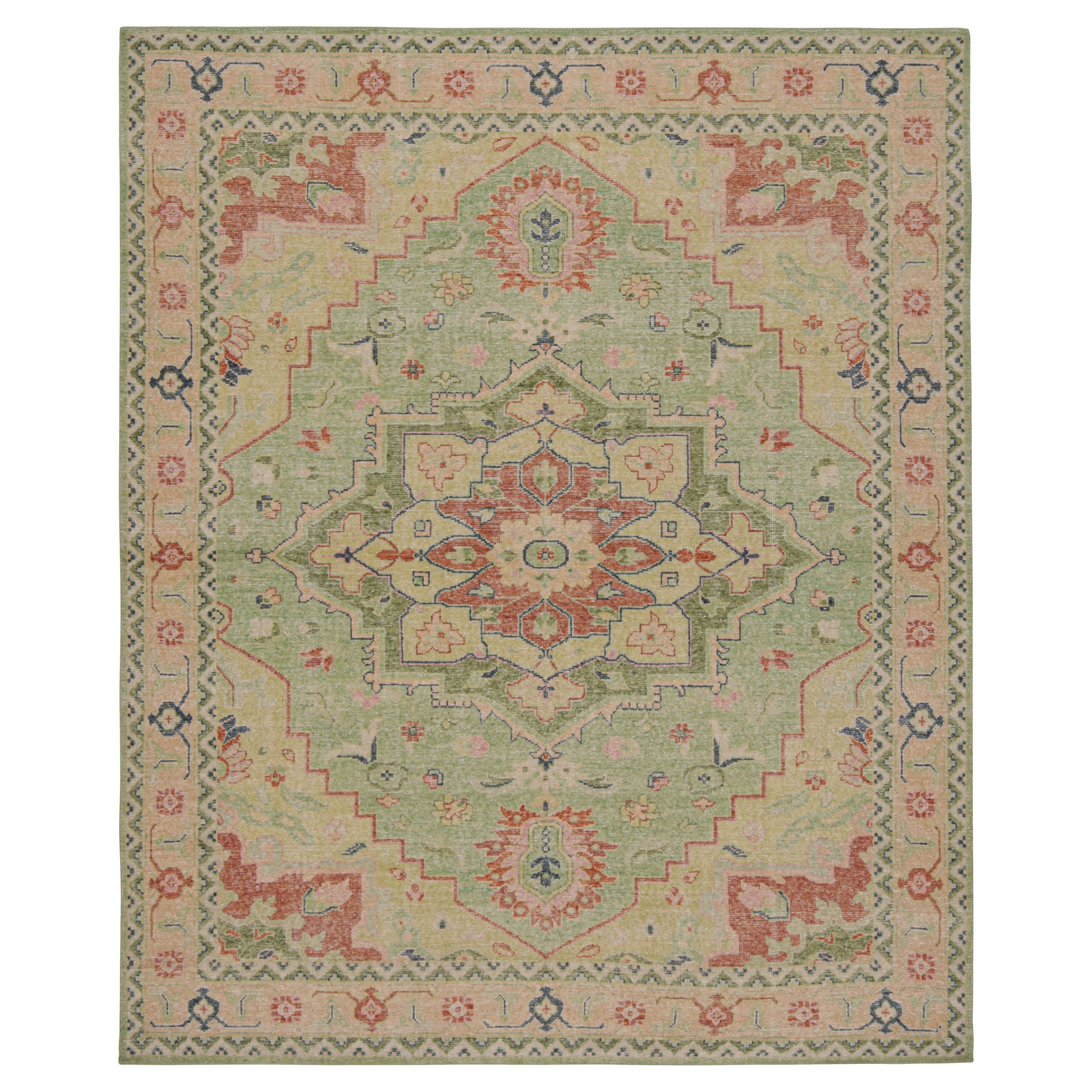 Rug & Kilim’s Heriz Serapi Style Rug with Red and Green Floral Medallion For Sale