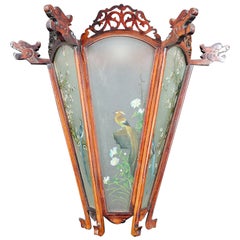 Antique Asian Chinese wall sconce, painted birds, China, circa 1900