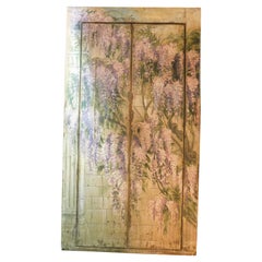 Vintage Old placard wall wardrobe painted with wisteria, double door, Italy