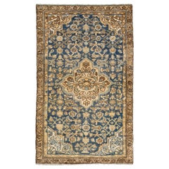 Tapis persan ancien en laine Hamadan en bleu avec médaillon