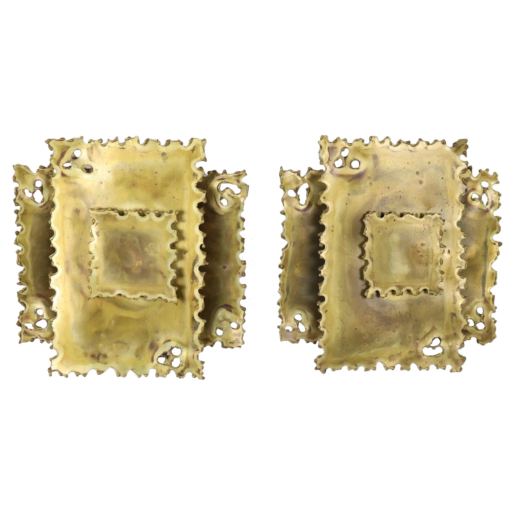 Pair of Square Brass Wall Lamps by Svend Aage Holm Sorensen, 1960s, Denmark For Sale