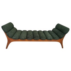Italian Contemporary Forest Green Chenille  und Wood Bench
