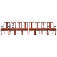 Mid-Century Hollywood Regency Chinoiserie Rosewood Dining Chairs, Set of Eight