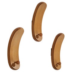 Retro Italian Designer, Coat Hangers, Oak, Italy, 1970s