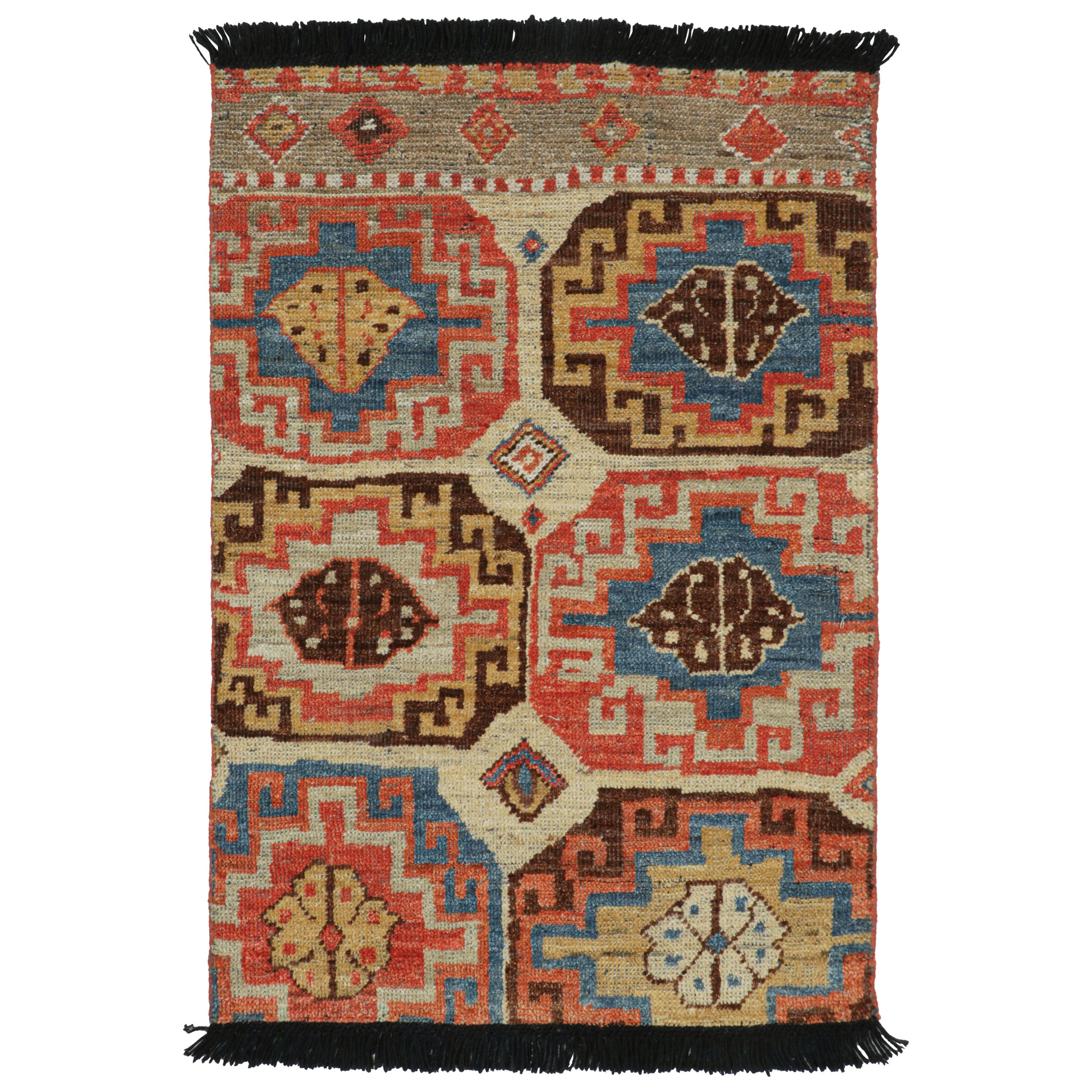 Rug & Kilim’s Tribal Style Rug with Primitivist Geometric Pattern and Medallions For Sale