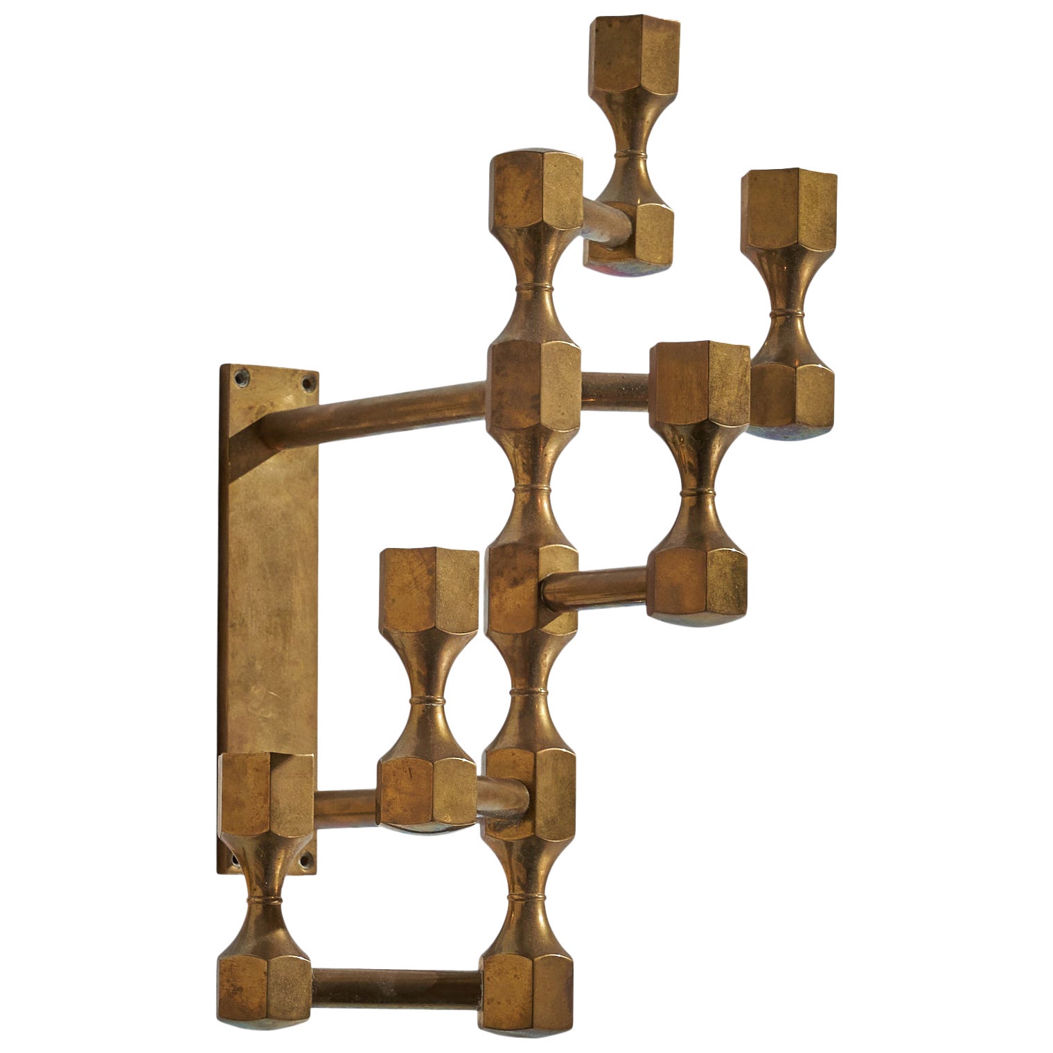 Gusum Metallslöjden, Wall-mounted Candelabra, Brass, Sweden, 1970s For Sale