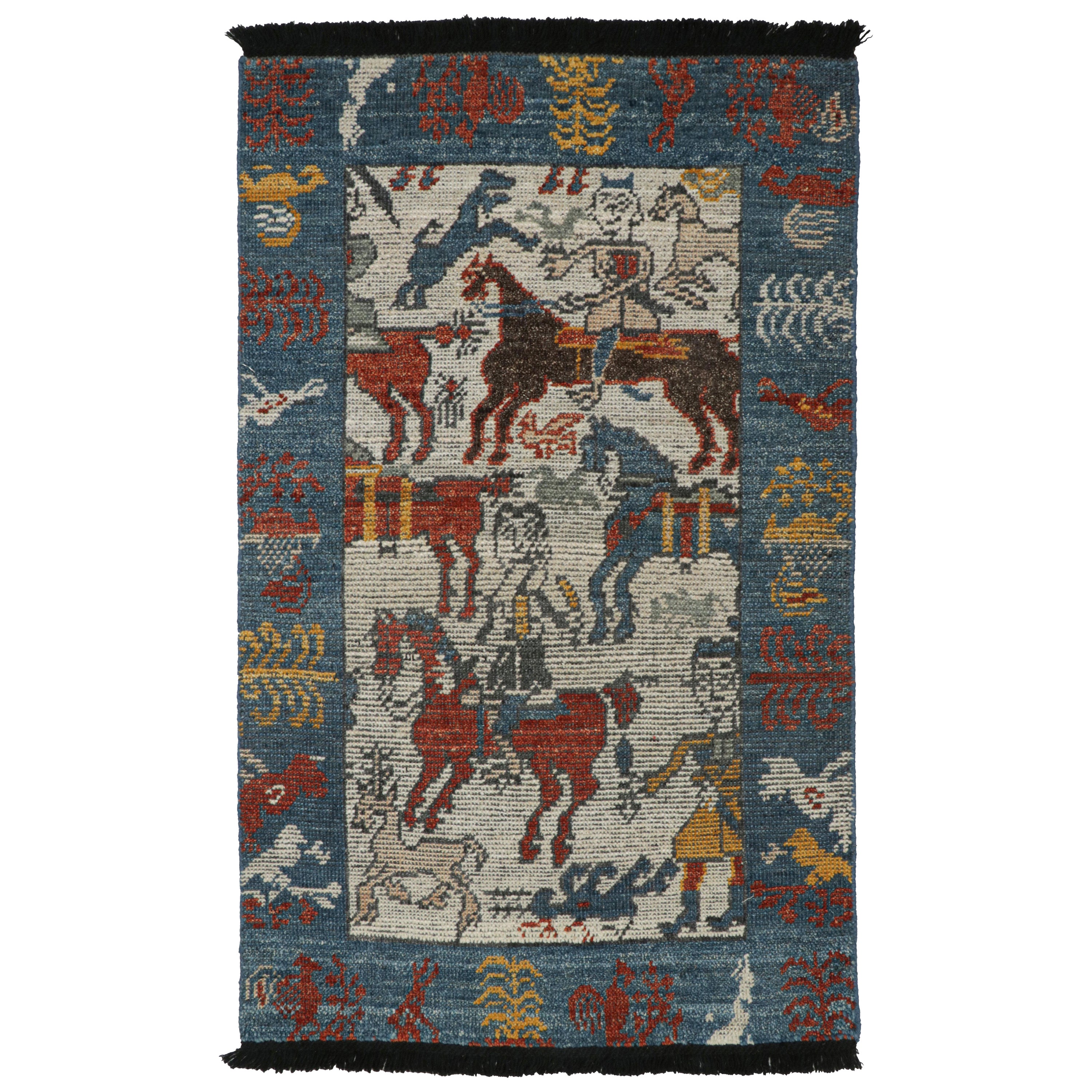 Rug & Kilim’s Caucasian Tribal Rug in Beige with Horseback Warrior Pictorials  For Sale