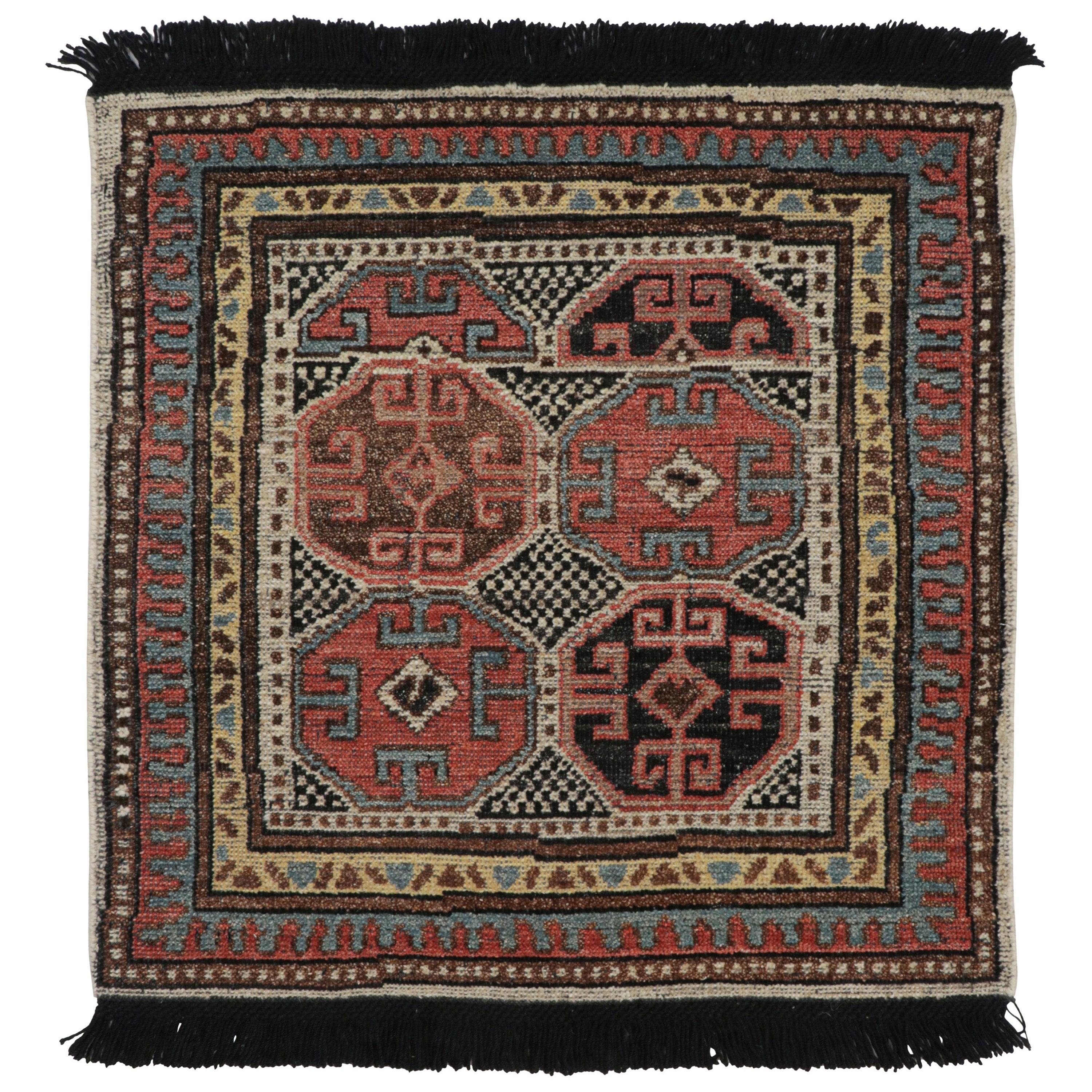 Rug & Kilim’s Tribal Square Rug with Primitivist Geometric Pattern and Medallion For Sale